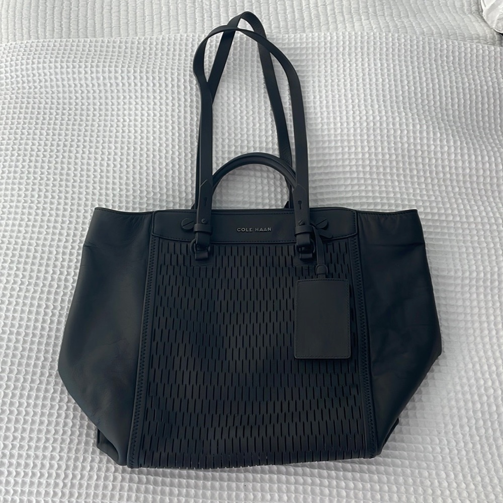 Cole Haan black leather tote bag